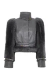 Chloé Shearling-sleeve Leather Jacket In Grey