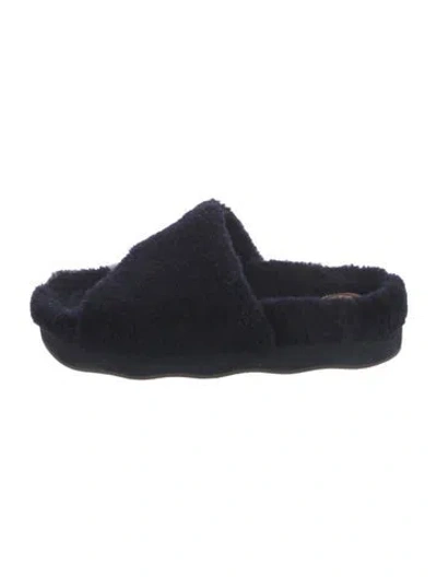 Pre-owned Chloé Shearling Slides In Blue