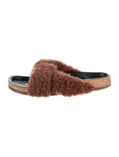 Pre-owned Chloé Shearling Slides In Brown