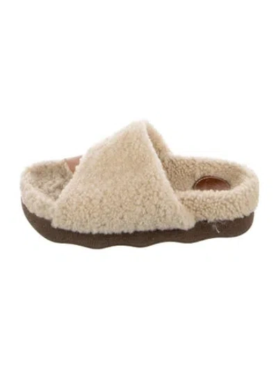 Pre-owned Chloé Shearling Slides In Brown