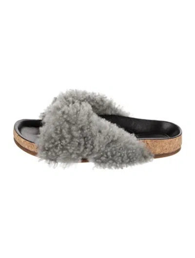 Pre-owned Chloé Shearling Slides In Gray