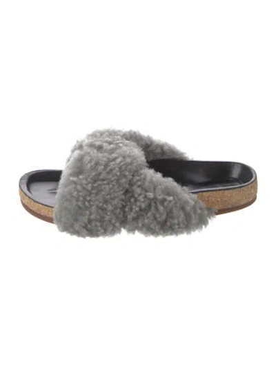 Pre-owned Chloé Shearling Slides In Gray