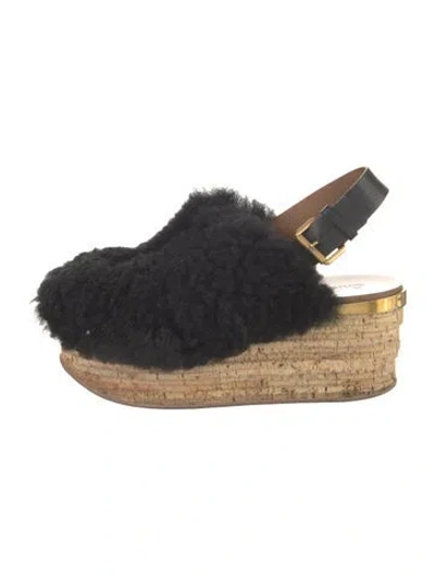 Pre-owned Chloé Shearling Slingback Flats In Black