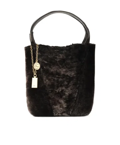 Chloé Shearling Spin Tote Bag In Black