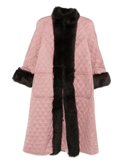 Chloé Shearling-trim Quilted Coat In Pink