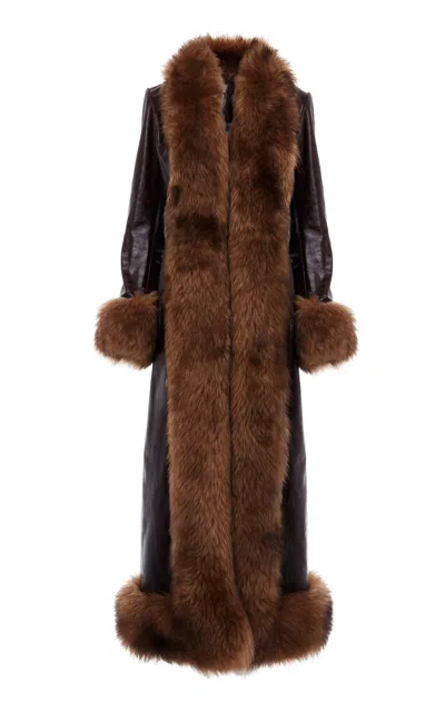 Chloé Shearling-trimmed Leather Coat In Brown
