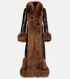 Chloé Lamb Shearling-trim Shiny Leather Long Coat In Brown