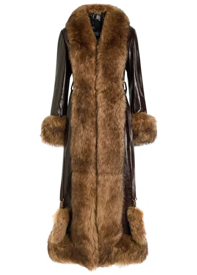 Chloé Chloe Shearling-trimmed Leather Coat In Brown