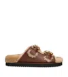 CHLOÉ SHEARLING-TRIMMED NIL LEATHER SANDALS