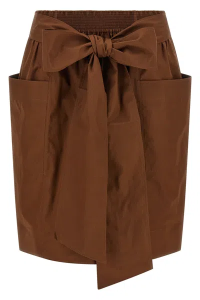 Chloé Sheath Skirt Asymmetric Hem Bow Pockets In Brown