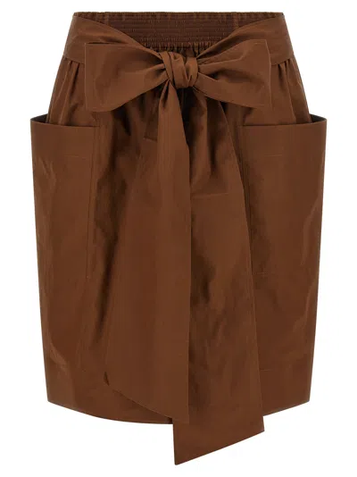 Chloé Tie Waist Cotton Poplin Skirt In Brown