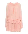 Chloé Women Pink Mini Dress With Drawstring On The Front And Cape Design In Silk Woman In Pink