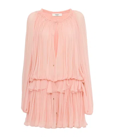 Chloé Sheer Detailed Ruffled Cape Dress In Pink