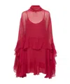 Chloé Sheer Detailed Ruffled Dress In Red
