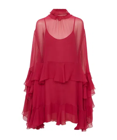Chloé Sheer Detailed Ruffled Dress In Red