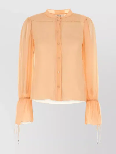 Chloé Sheer Fabric Blouse Drawstring Cuffs In Multi