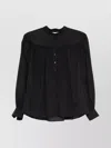 Chloé Sheer Fabric Gathered Long Sleeves Mandarin Collar In Black