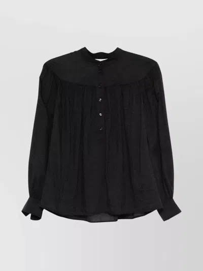 CHLOÉ SHEER FABRIC GATHERED LONG SLEEVES MANDARIN COLLAR