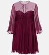Chloé Sheer Ruched Silk Minidress In Burgundy