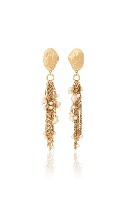 CHLOÉ GOLD-TONE SHELL PEARL DROP EARRINGS