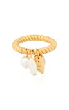 Chloé Shell And Pearl Drop Ring In Gold