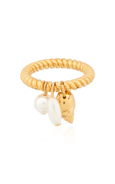 Chloé Shell And Pearl Drop Ring In Gold