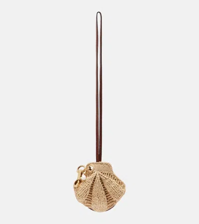 Chloé Shell Embellished Raffia Bag Charm In Brown