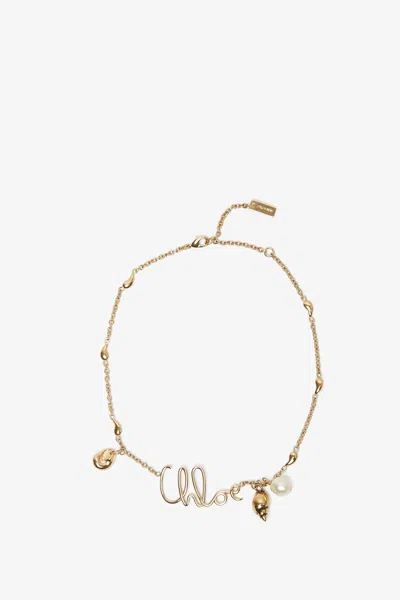 Chloé Gold Colored Necklace With Logo Lettering In Brass Woman In Multicolor