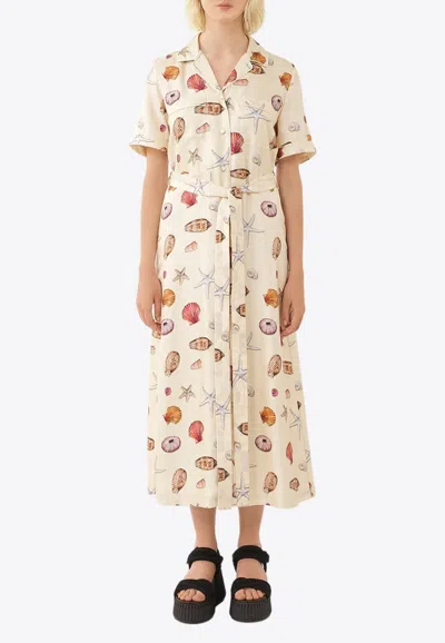 Chloé Shells Print Midi Shirt Dress In Multicolor