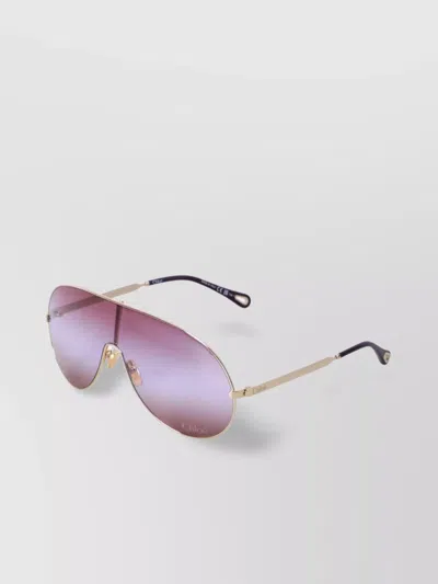 Chloé Shield Frame Sunglasses Gold-tone Accent In Purple