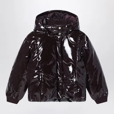 Chloé Shiny Burgundy Down Jacket In Black