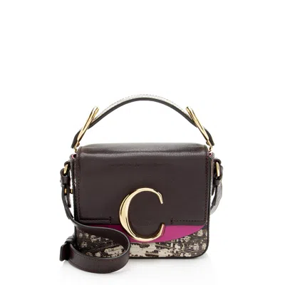 Chloé Shiny Calfskin Python Embossed Leather Mini C Bag In Purple