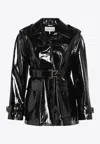 Chloé Chloe Houndstooth-trimmed Coated Linen Trench Coat In Black
