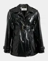 Chloé Chloe Houndstooth-trimmed Coated Linen Trench Coat In Black
