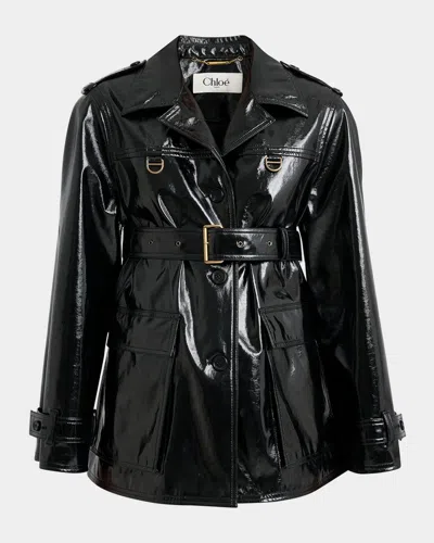 Chloé Shiny Cotton Belted Trench Coat