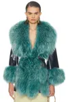 Chloé Chloe Shearling-embellished Leather Jacket In Blue