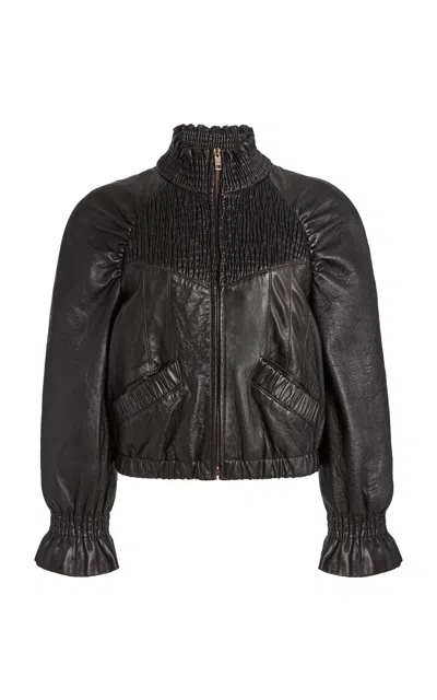Chloé Shirred Leather Jacket In Black