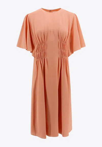 CHLOÉ SHIRRED SILK MIDI DRESS