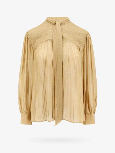 Chloé Silk Shirt With Metallic Stripes And Lurex In Neutral