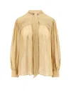 Chloé Silk Shirt With Metallic Stripes And Lurex In Neutral