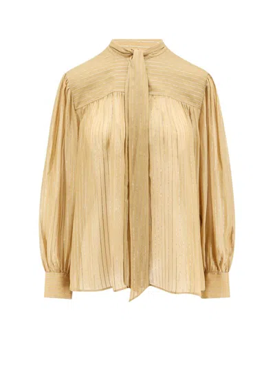 Chloé Silk Shirt With Metallic Stripes And Lurex In Neutral