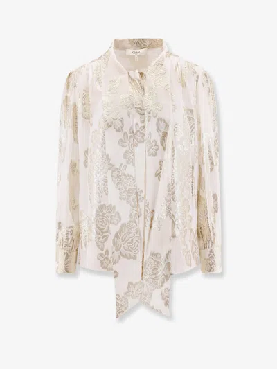 Chloé Lavallière Silk And Lurex Shirt In Beige