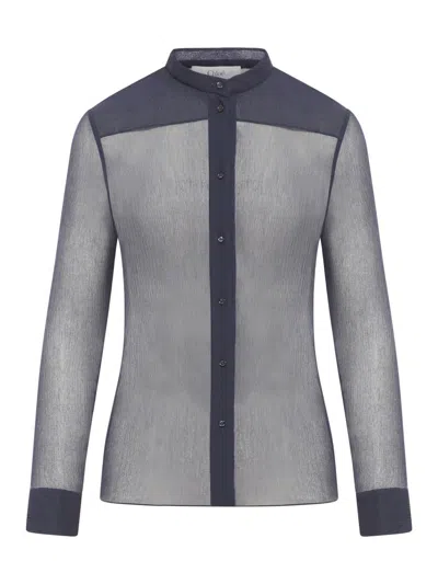 Chloé Navy Blue Pleated Silk Shirt