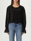 Chloé Gathered Lace-trimmed Silk Georgette Blouse In Black