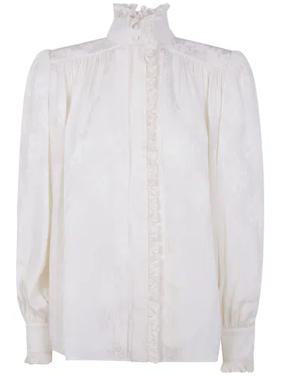 Chloé Floral High Collar Long Sleeve Top In White