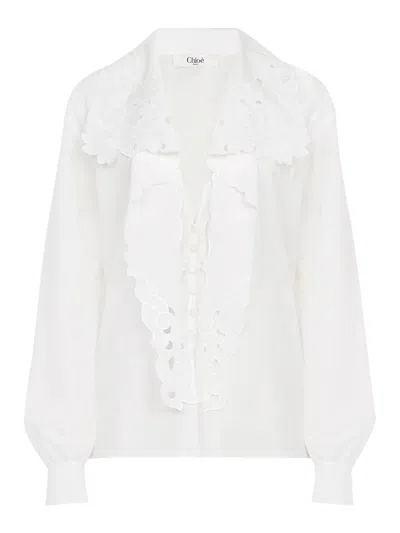 CHLOÉ SHIRT EMBROIDERED WITH COTTON POPLIN LAVALLIÈRE