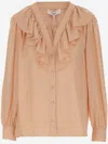 Chloé Silk Shirt With Rouches In Pink