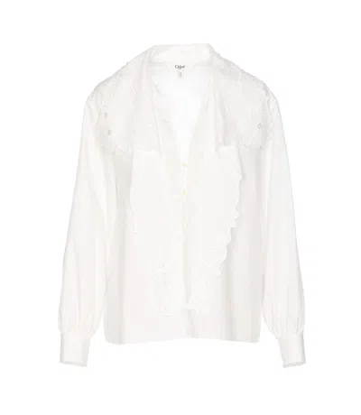Chloé White Shirt With Embroidered Bow Tie