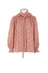 Chloé Floral Jacquard Tie-neck Ruffle Blouse