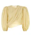 Chloé Draped Top With Keyhole Back And Puffed Sleeves In Yellow